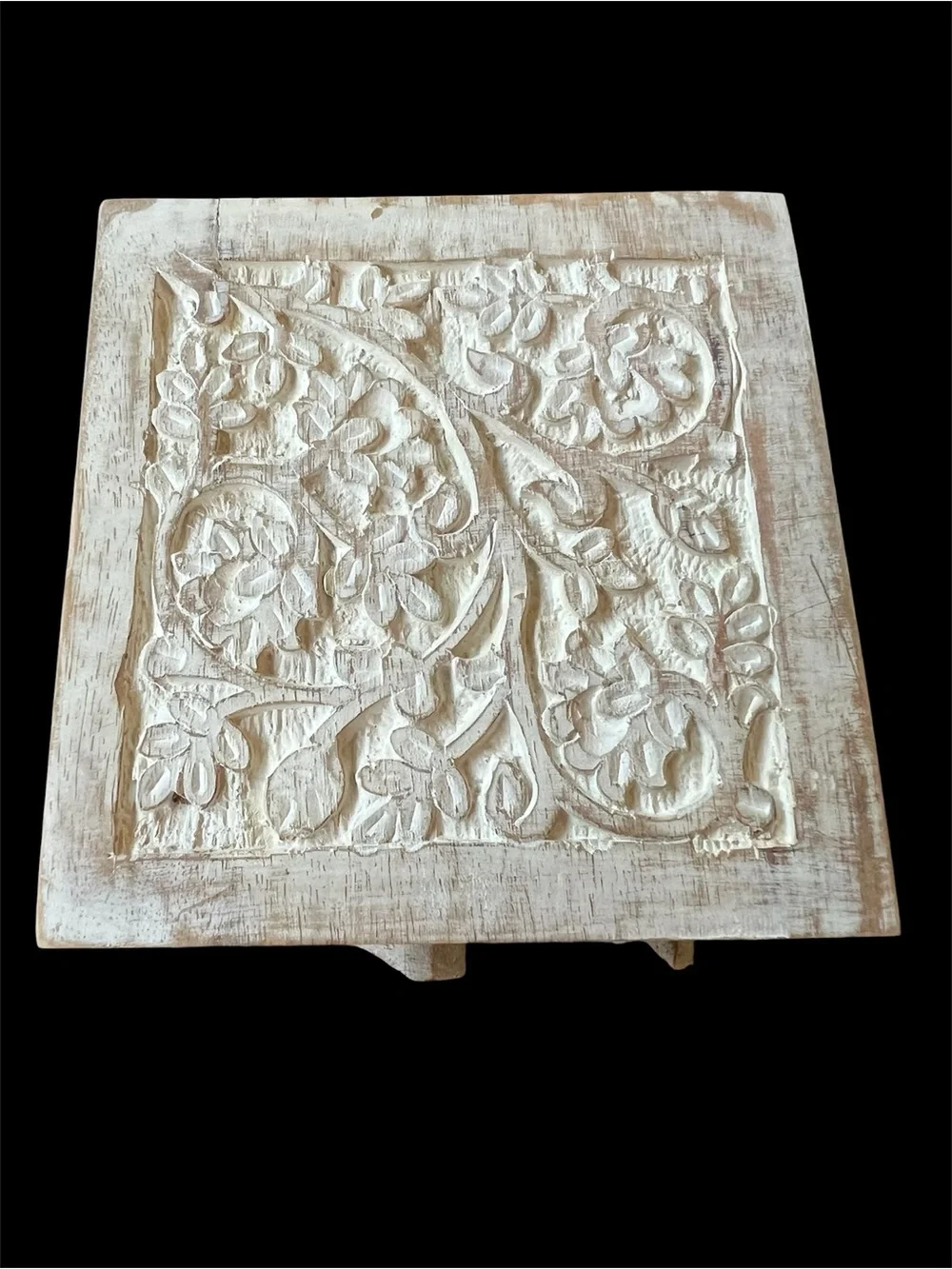 Carved Wooden Jewelry Box - Whitewashed Floral Design